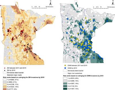 A Probability Co-Kriging Model to Account for Reporting Bias and Recognize Areas at High Risk for Zebra Mussels and Eurasian Watermilfoil Invasions in Minnesota